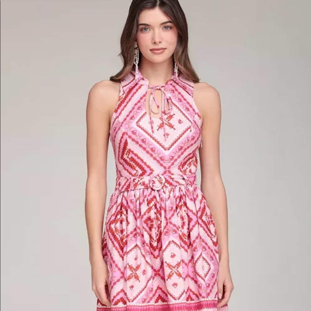 Pink midi dress with belt (missing front tie)